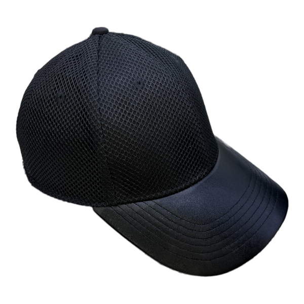 BLACK MESH LEATHER BILL SNAPBACK